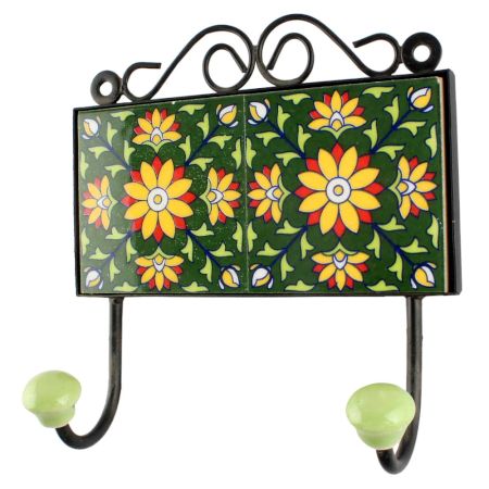Forest Green Wheel Flower Ceramic Tile Hook